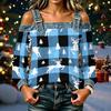 Women's Casual Off-Shoulder Long Sleeve Christmas Print Top for Holiday Parties