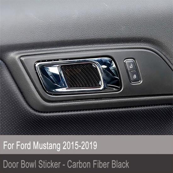 4pcs Carbon Fiber Car Inner Door Handle Bowl Cover For Ford Mustang 2015-21
