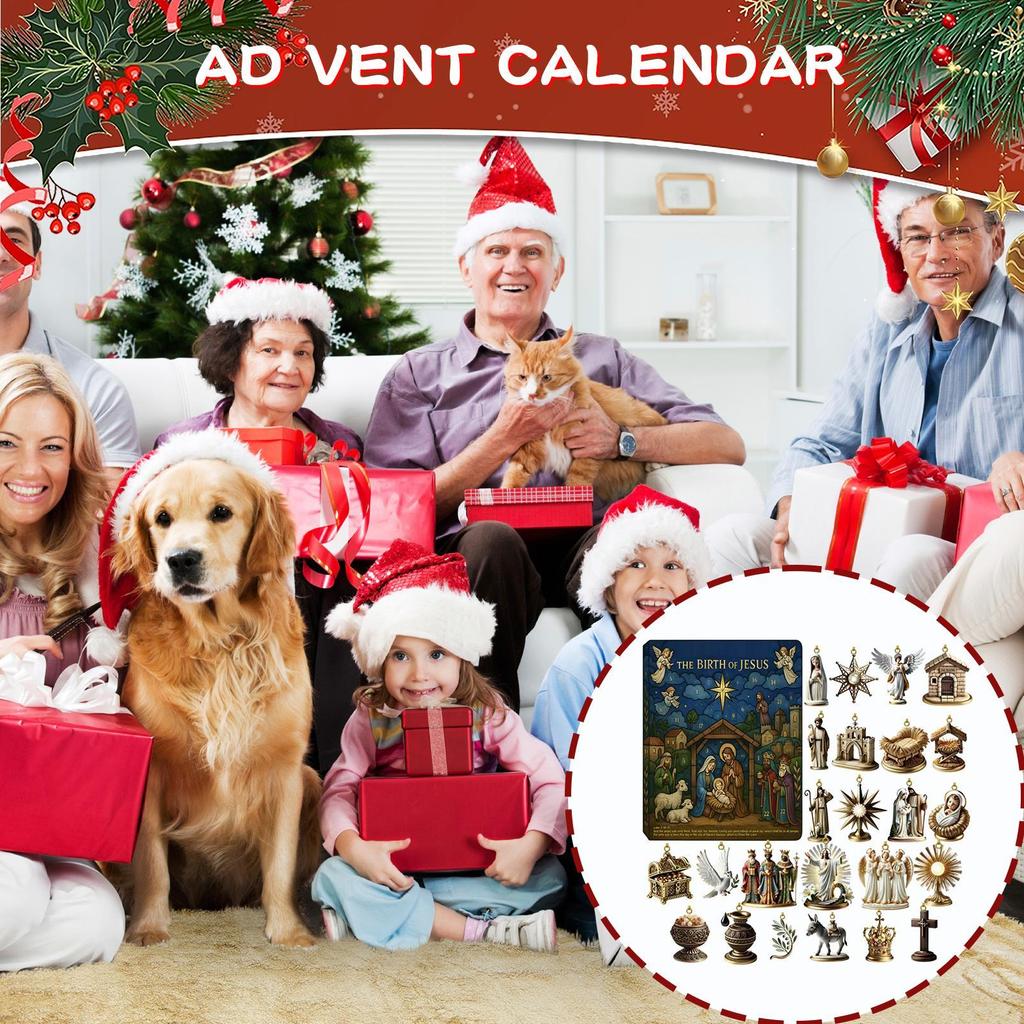 Nativity Advent Calendars 2025,24 Days Christian Christmas Countdown Calendar, 2D Flat Acrylic Birth Of Jesus Pendant For Christmas Tree