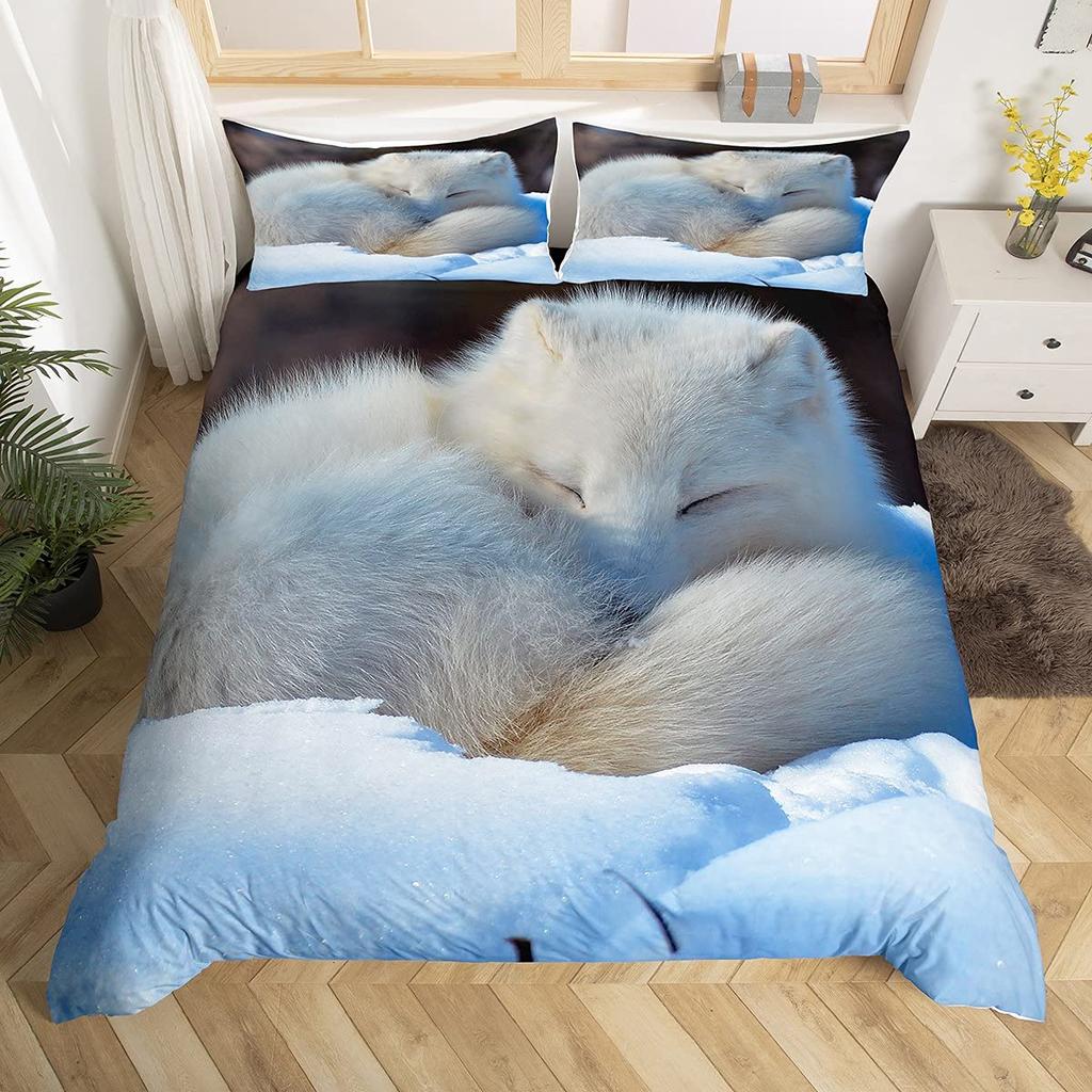 Fox Print Comforter Cover Bedding Set For Boys Girls Children 3D Animal Theme Duvet Cover Room Decor Full Size Quilt Cover 3Pcs