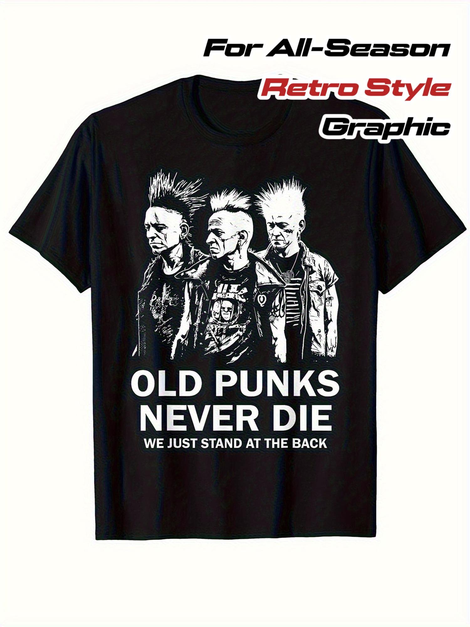 Men S Old Punks Never Die Graphic T-Shirt | Mohawk Punk Print with Spiked Hairstyles XXXXL
