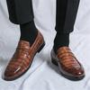 Britain Retro Men's Pointed Alligator Pattern Flats Business Leather Shoes Male Casual Loafers Formal Dress Footwear