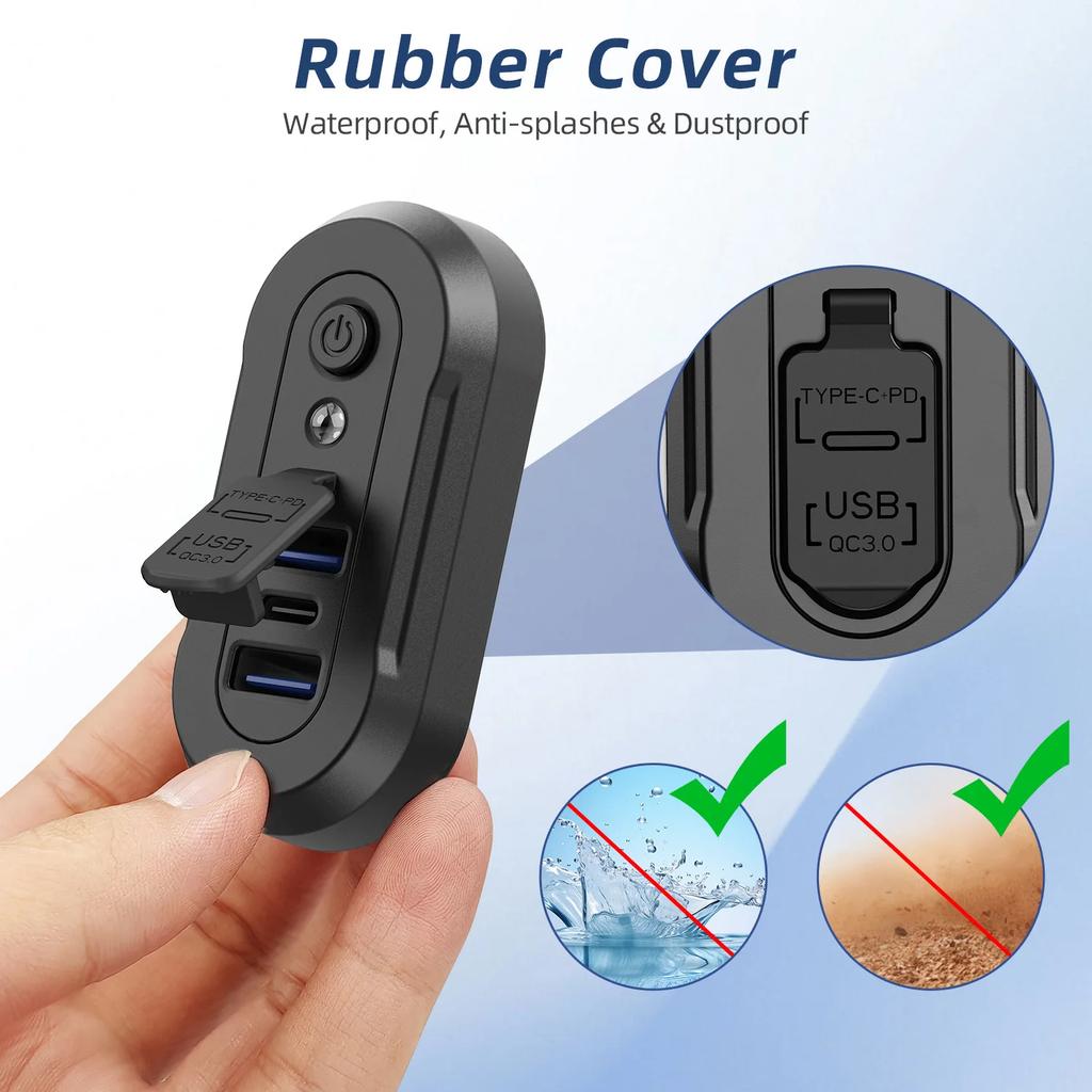 3-Ports USB Charger Socket Dual 18W QC3.0 & 36W PD3.0 12/24V Car Bus Boats Vehicle Universal Waterproof Charger Power Adapter