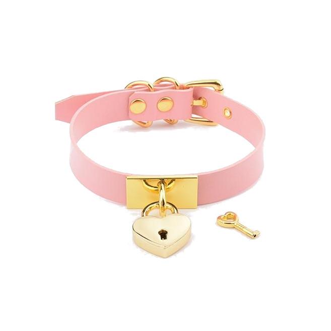 Leather Collar Locket Love Heart Harajuku  Sub Slave Punk Choker Collars & Leashes
