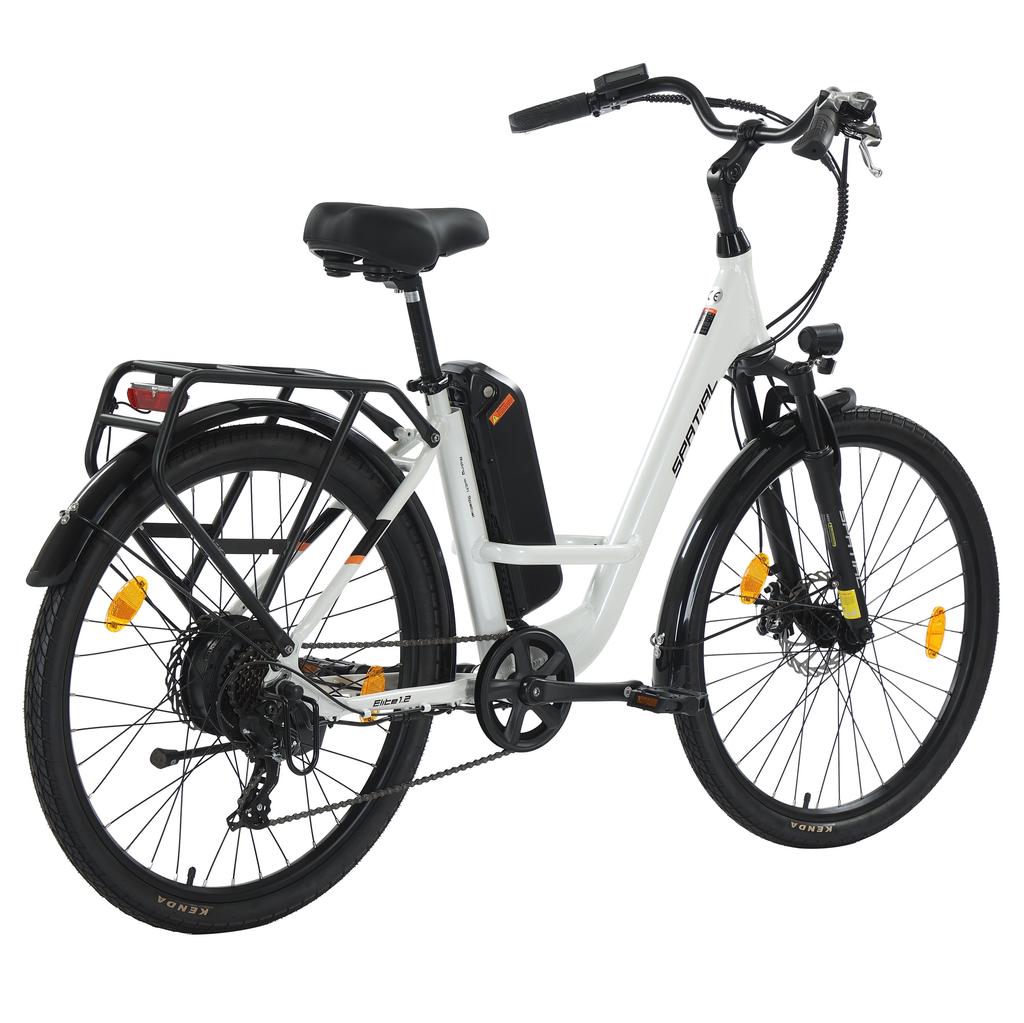 Spatial Elite Women’ Electric Bike With TowSeat 250W Motor 36V13AH Battery 26 Inch Road Tires Multi Terrain Electric Bike Outdoor Riding E-Bike