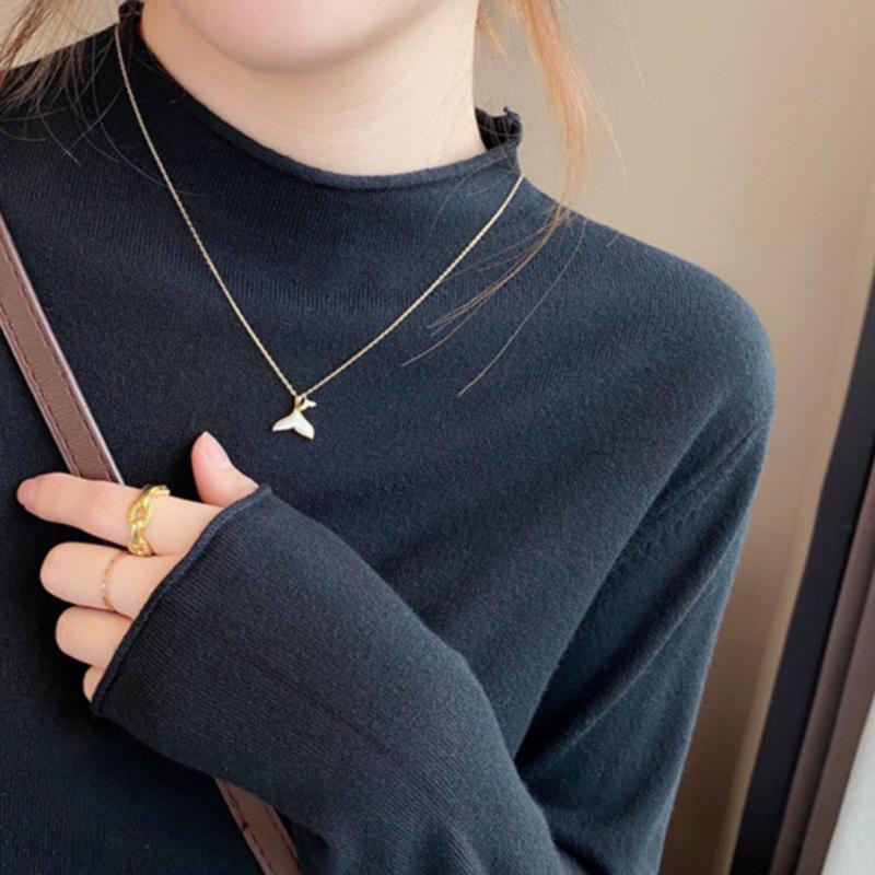 Ladies autumn winter Long Sleeve stand Collar slim fit Basic Solid Color Pullover T Shirt Top for Layering