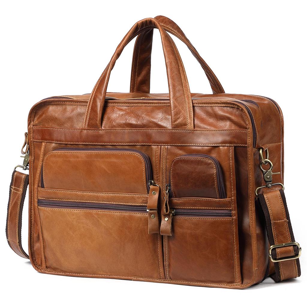 Men's 15.6" Genuine Leather Briefcase - Business Computer Shoulder Bag