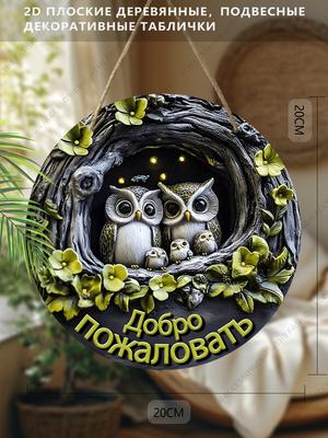 Placas decorativas penduradas em plano 2D, decoração de parede ou porta interior, decoração de jardim, padrão de coruja, presentes interessantes para família e amigos