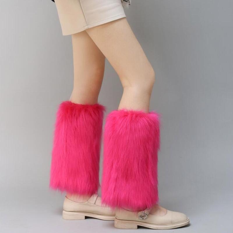 Winter Fuzzy Leg Warmers for Women Soft Stylish Plush Boot Toppers Covers In Bright Solid Color Furry Leg Sleeve Socks