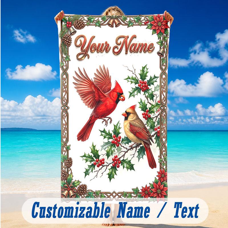 Christmas Theme Beach Towel Personalized Custom Name & Text Soft Quick Dry Beach Towel for Swimming Travel