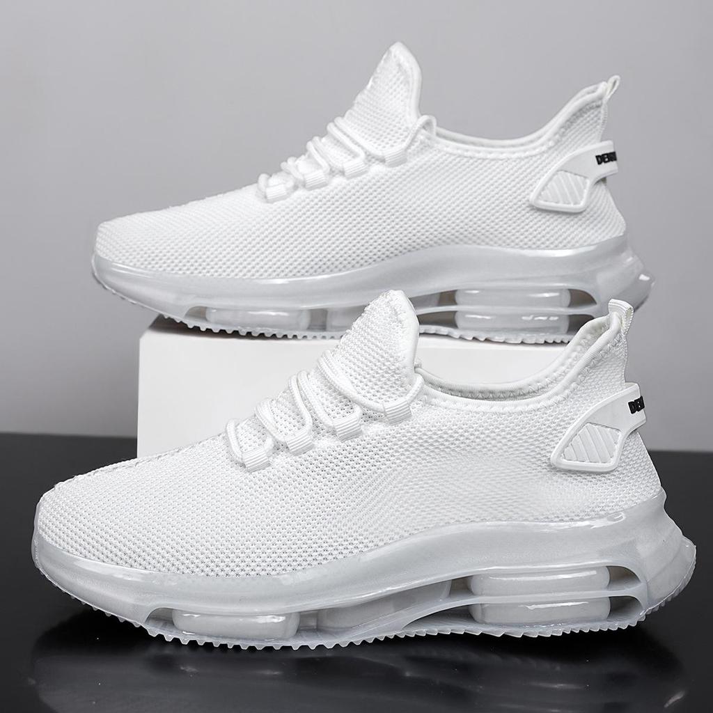 Men's Plus Size 2025 Flyknit Mesh White Sneakers for Summer and Autumn