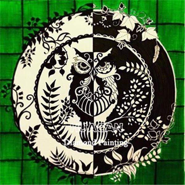 huacan Diamond Painting Owl Full Square Diamond Embroidery Sale Animal Rhinestone Picture