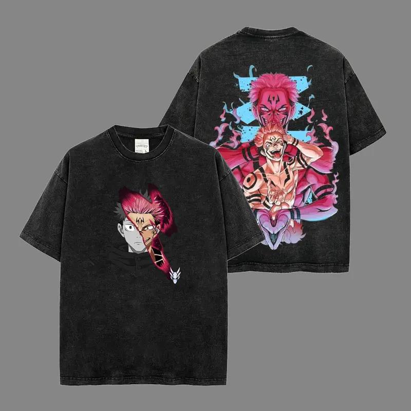 

Manga Jujutsu Kaisen Ryomen Sukuna Printed Tee Men Clothing Washed Cotton T-shirt Vintage Casual T Shirt Harajuku Male Tshirt XXL чёрный