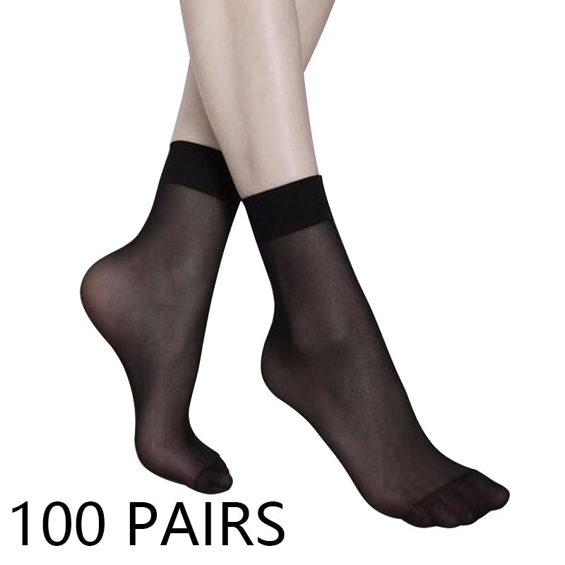 

100 пар прозрачных летних носков, ультратонкие женские нейлоновые короткие носки, женские эластичные носки до щиколотки из кристального весеннего шелка 100pairs чёрный