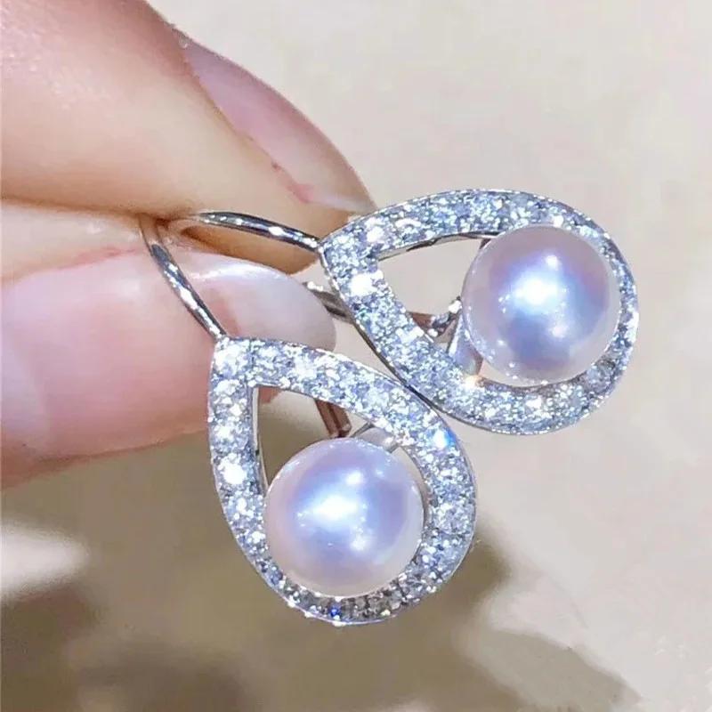 Simple Stylish Simulated Pearl Earrings with Cubic Zirconia Fashionable Women Silver Color Luxury Trendy Jewelry