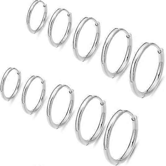 5 Pairs 316L Stainless Steel Hoop Earrings 8mm-16mm Small Hoop Earrings for Women Men, Silver