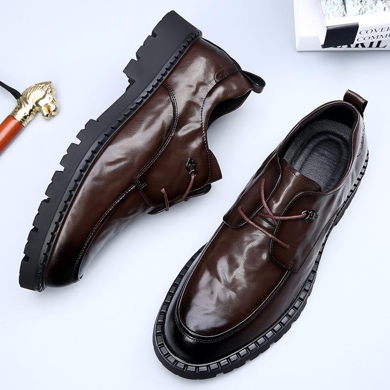 Fashion New Autumn Fashion British-style Business Casual Men's Leather Shoes Autumn Winter Solid Color Platform Lace-up Man Dress Shoes