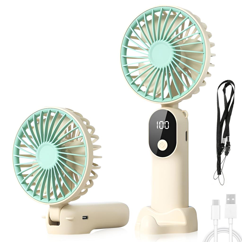 Handheld Fan USB Rechargeable Portable Mini Fan Cooling Strong Airflow Ultra Quiet 1200mAh 6 Speeds 3 Blade for Travel Office