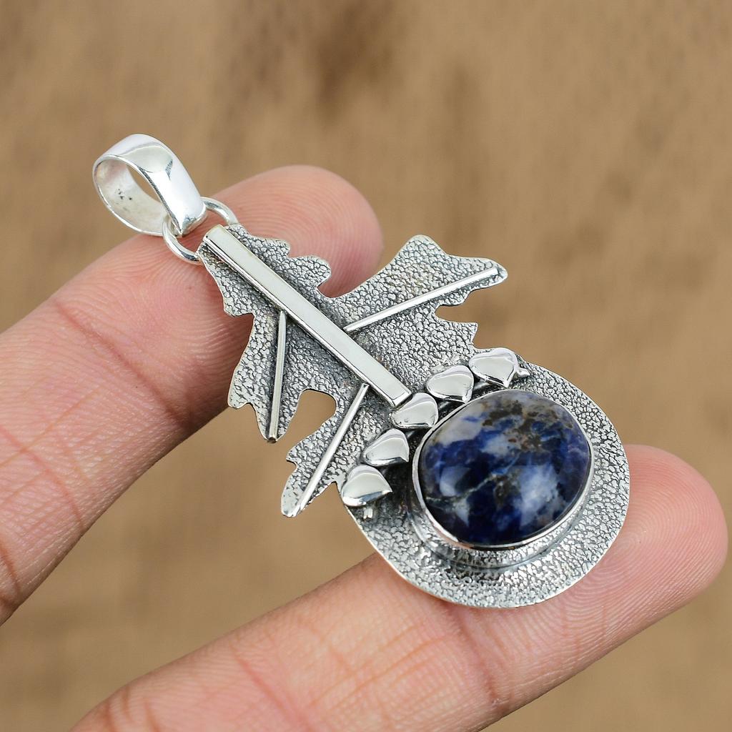Birthday Gift For Her Natural Sodalite Gemstone Pendant 925 Sterling Silver