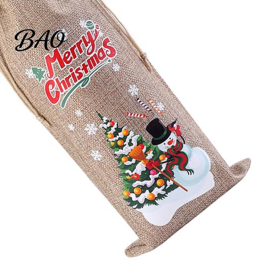 Decorative Bottle Bags for Christmas Wine Bag, Vintage Drawstring Sleeve, Reusable Faux Holiday Party Packaging Linen Cover Clothes New Year