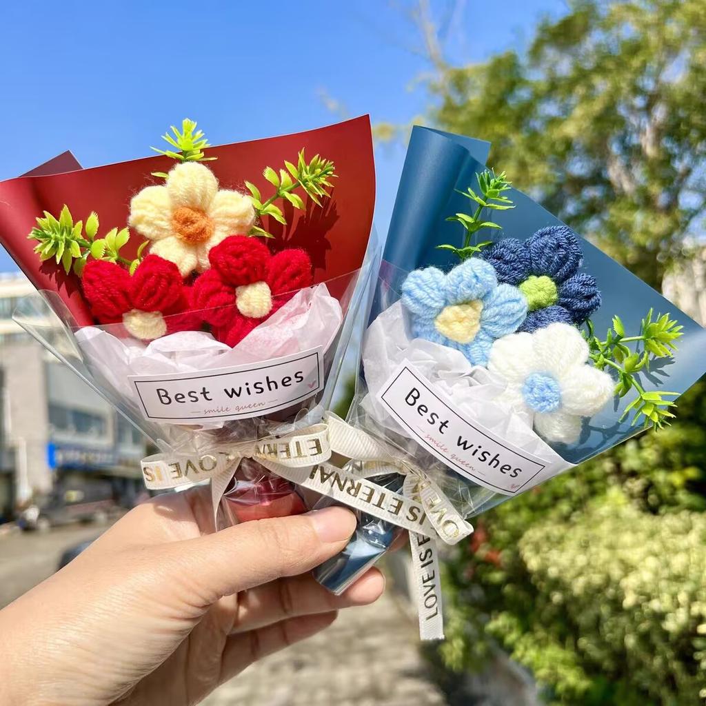 Mini Gestrickte Blume Unsterbliche Blume Simulation Kunstblume Bouquet Kreatives Kleines Geschenk für Geburtstag Hochzeitstag Festival