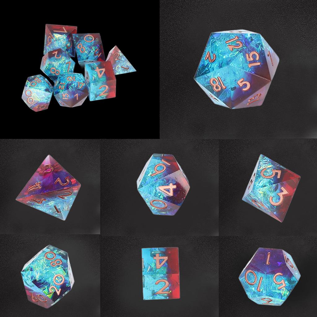 7Pcs Polyhedral Resin Dice Set Clear Numbers Role Playing Games Exquisite Collectible Gift for Family Friends Blue+Red