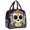 Mexican Day Of The Dead Sugar Skull Insulated Lunch Bag Women Waterproof Halloween Thermal Cooler Bento Box Beach Camping Travel
