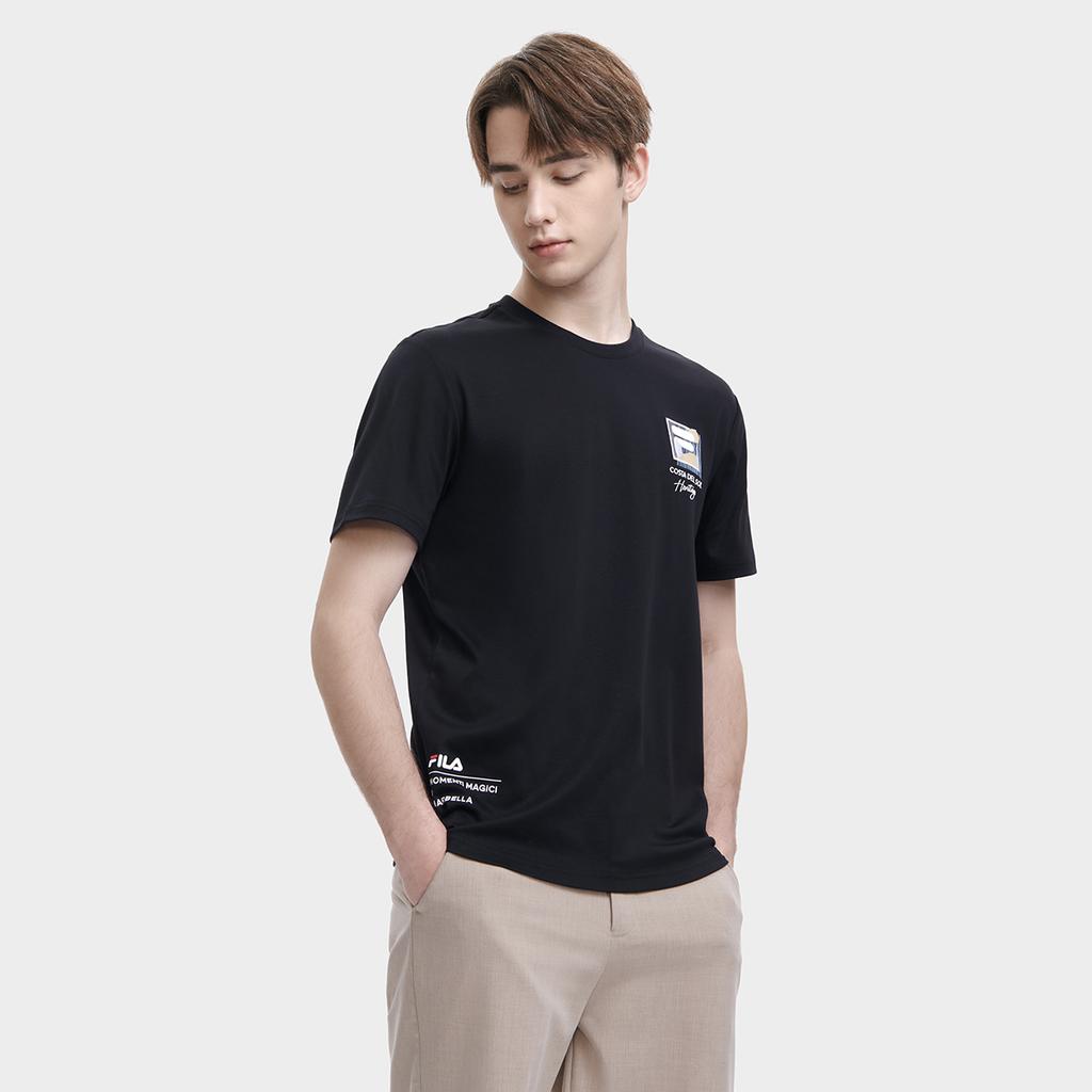 FILA Letter Print Casual Simple Round Neck Short Sleeve T-Shirt Men Tops Black F11M328104FBK