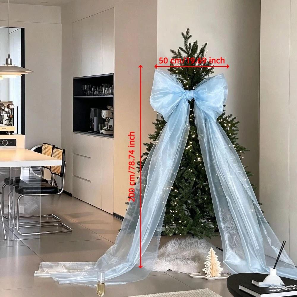 Oversized Christmas Bow Ornaments multicolor Shiny Giant Bow Hanging Decoration with Long Streamers Pearlescent Bowknot Ornament