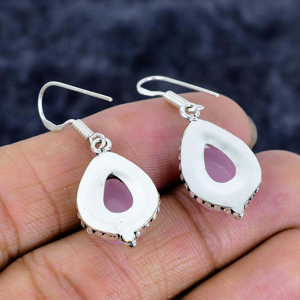 Pink Chalcedony Gemstone Handmade 925 Sterling Silver Jewelry Earring 1.58" M-3360