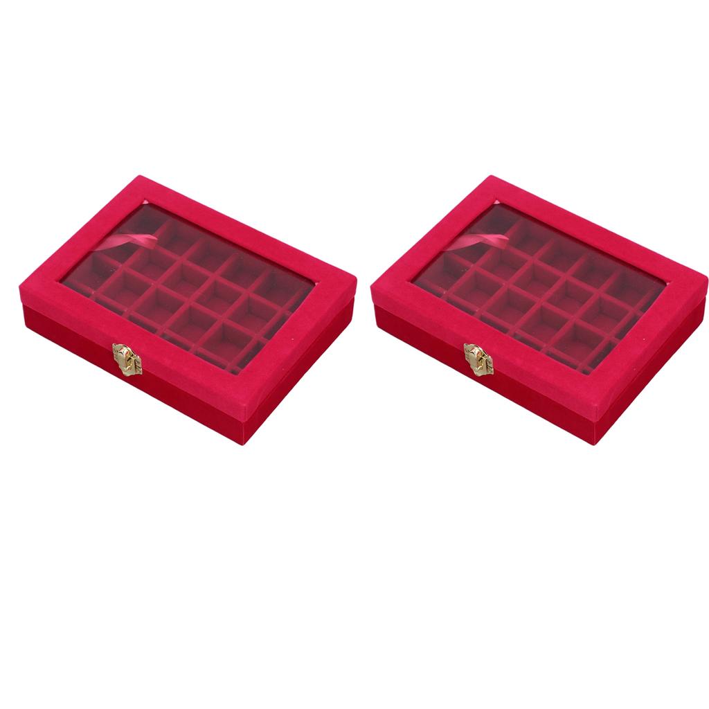 2pcs Velvet Jewelry Storage Box 24 Grids Jewelry Ring Display Box with Transparent Lid for Earrings Rings Bracelets
