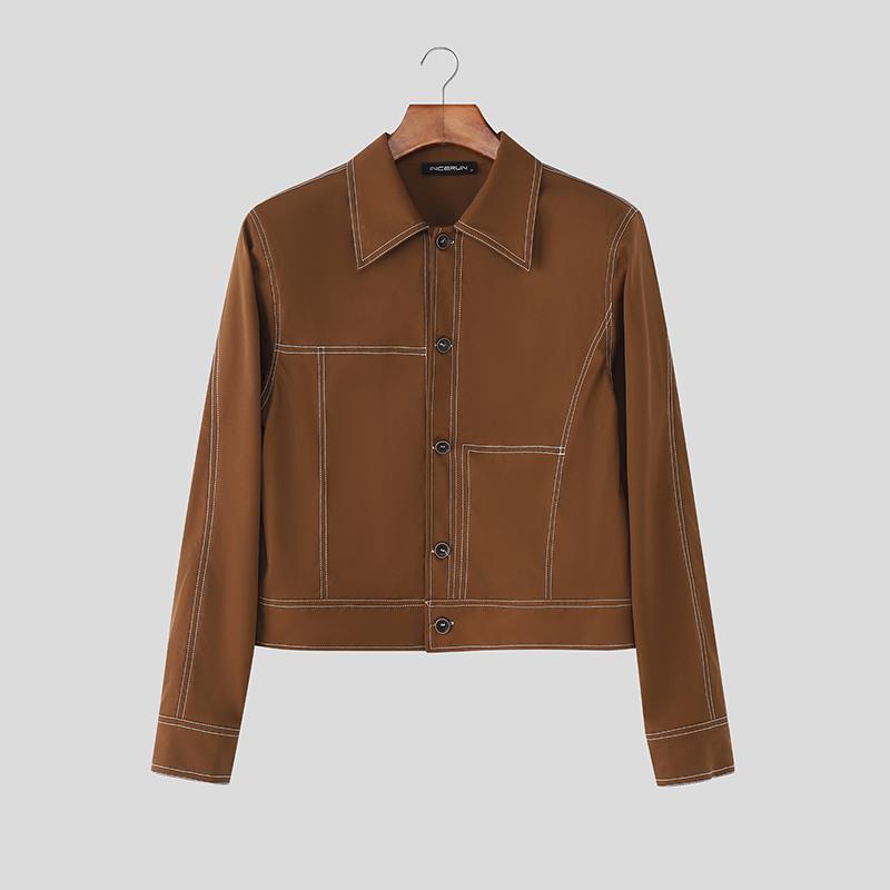 

INCERUN Men Lapel Long Sleeve Stitching Casual Jackets Short Coats 5XL коричневый