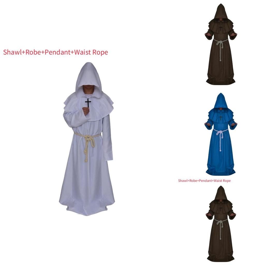 Medieval Monk Costume Wizard Priest Robe Shawl Set For Halloween Cosplay Enthusiasts