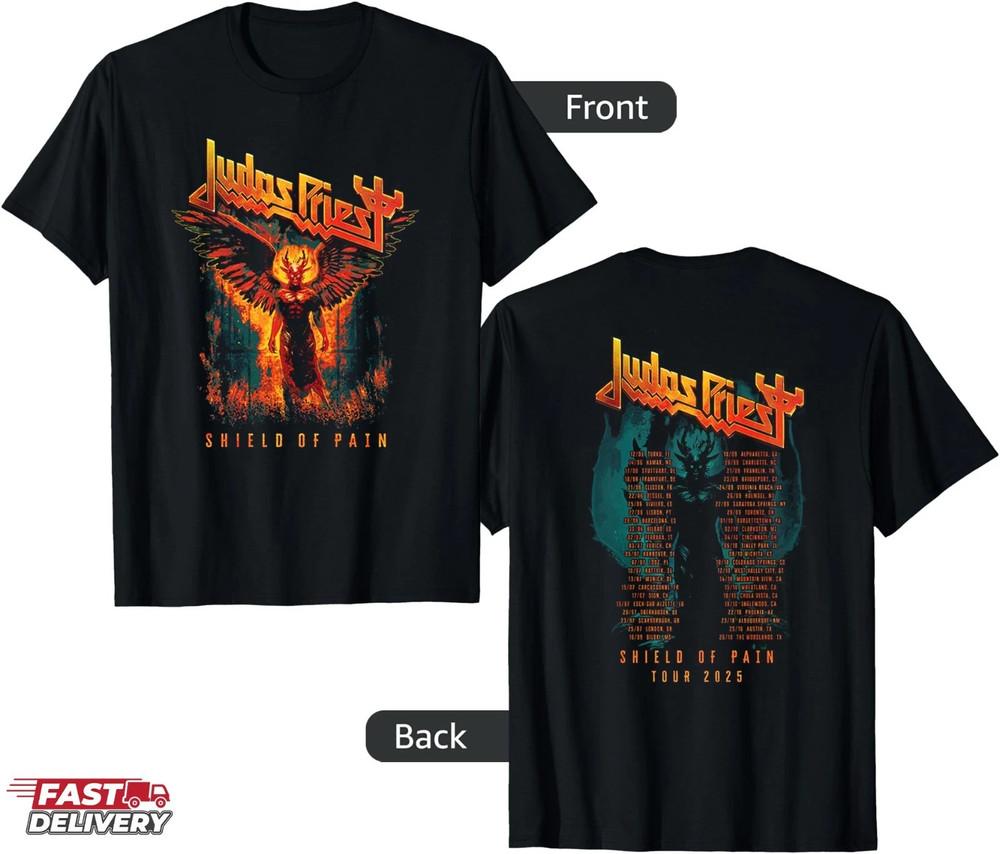 

Judas Priest Shield Of Pain Tour 2025 Winged Demon TwoSided TShirt Unisex T-Shirt XXL