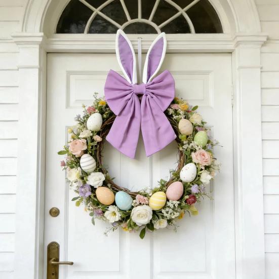 16-tums påskkransrosetter Glad påskkaninöronrosett för trädtopp Dekorativ tygrosett för vårhelg Ytterdörr Vägg Fönster Inomhus Utomhus