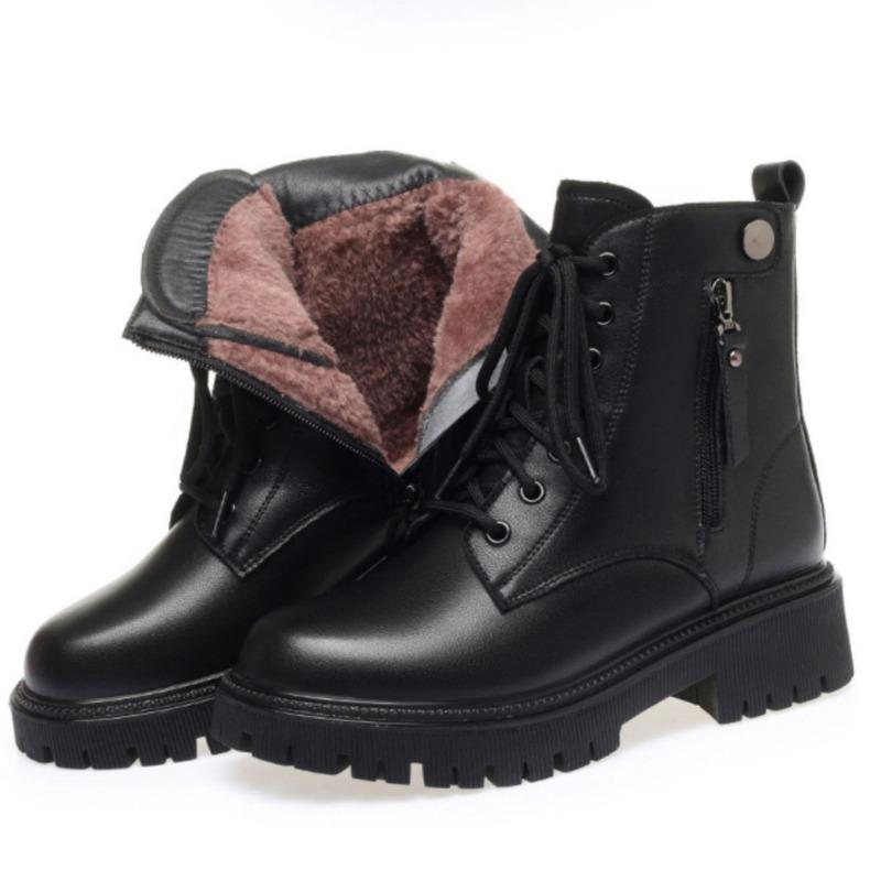 Fashion boots women's shoes new soft leather soft-soled fashion boots autumn and winter thickened velvet warm women's shoes