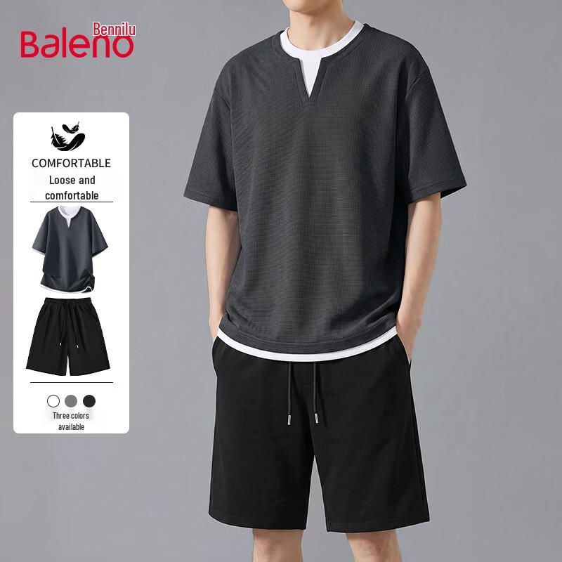 Baleno Men s Solid Casual Summer Two-Piece Set 3XL