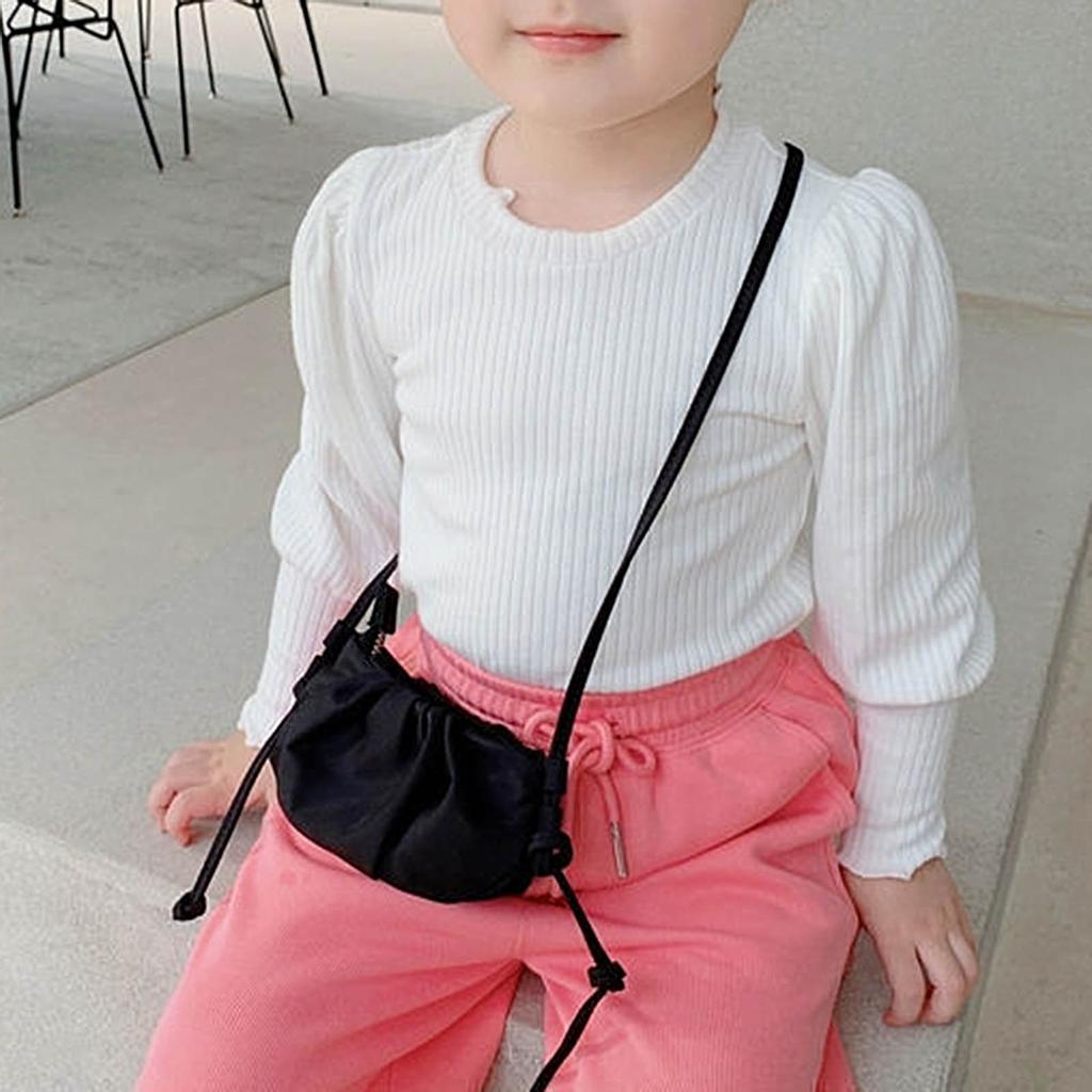 Candy Color Fashion Baby Girls Rib Long Puff Sleeve Irregular Lovely O Neck Spring Autumn Knitted Sweater