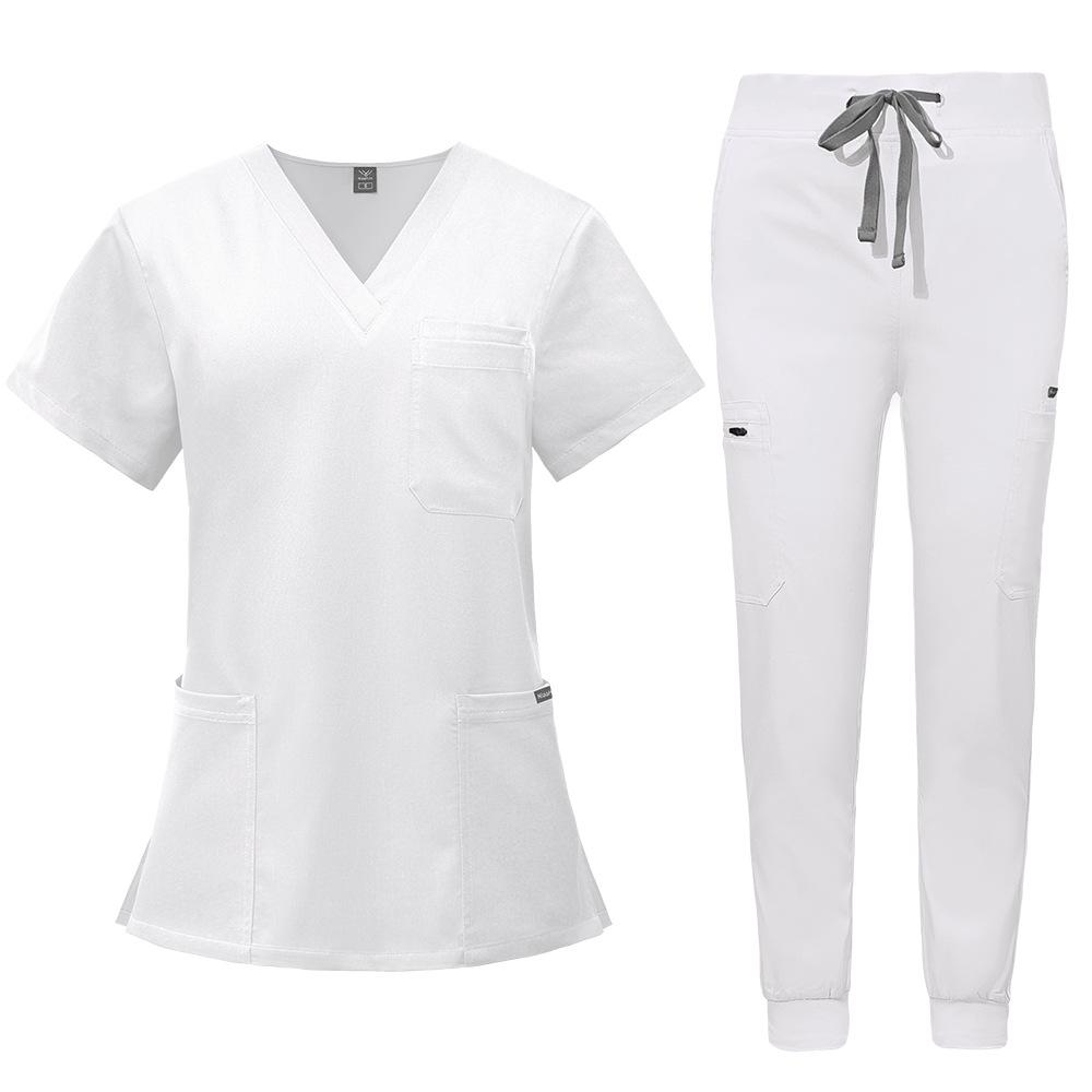Double-Layer Multifunction Pocket Scrub Suit for Anesthesiologists - Short Sleeve, Long Pants Set