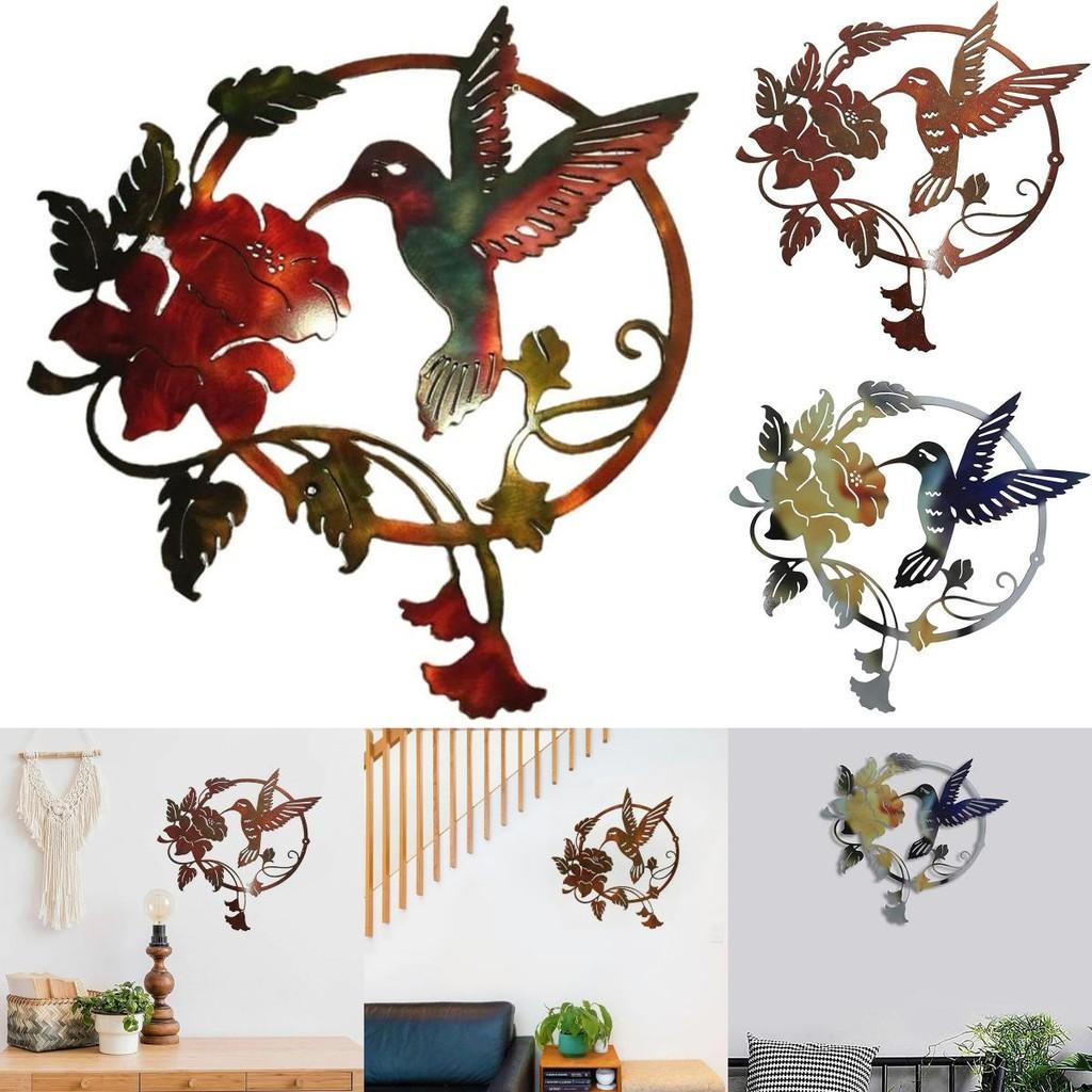 Floral Iron Art Bird Pattern Wall Decoration Round Panel Living Ornaments Room