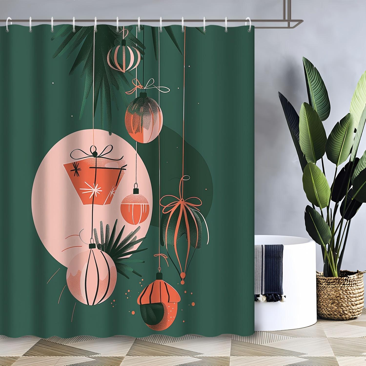 Christmas Curtain Set - Cartoon Bells, Waterproof, 12 Hooks, Artistic Holiday Decor W90XH180cm