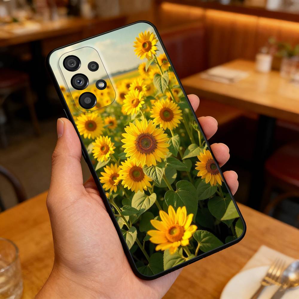 Sunflower&Sunny Day  For Samsung Galaxy A13,A21s,A22,A31,A32,A52,A53,A71,A80,Soft Black Shell