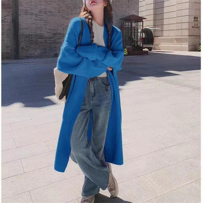 Premium temperament medium and long knitted cardigan women's autumn and winter new loose lazy style commuting versatile sweater jacket