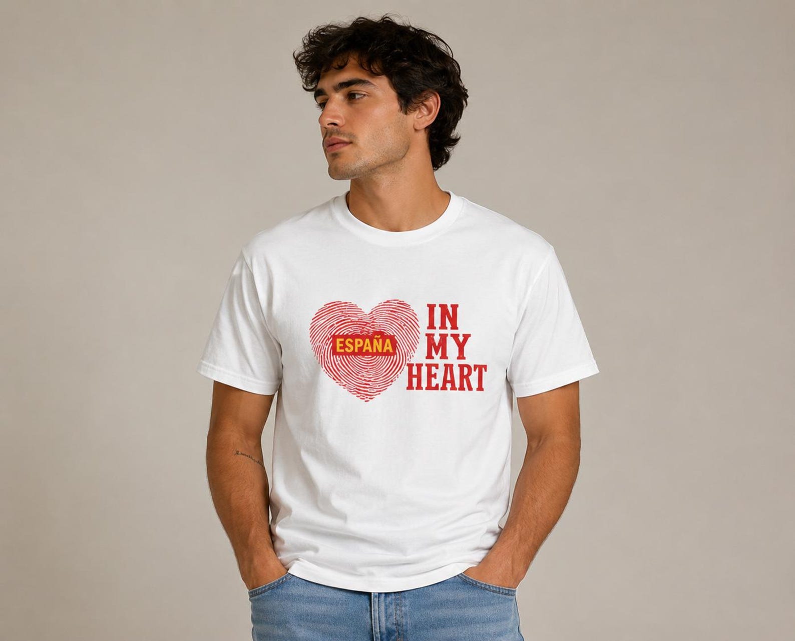 España Fingerprint Heart T-Shirt | Spain Flag Graphic Tee 3XL