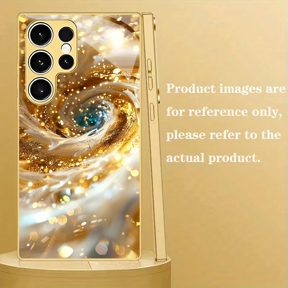 Golden spiral metallic paint glass phone case suitable for Samsung Galaxy S26 S25 S24 S23 S22 S21 S20 FE/Ultra/Plus anti drop