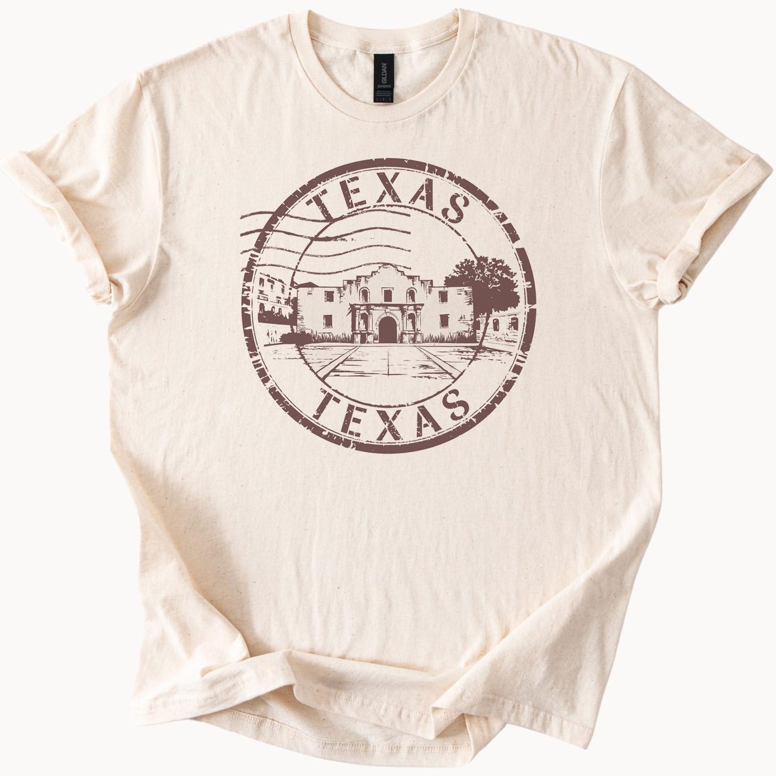 Texas Alamo Graphic T Shirt Texas Landmark Souvenir Tee Historic San Antonio Building Illustration Texas State Pride Shirt 100