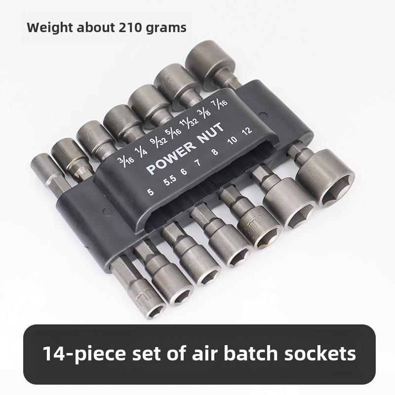 Hex Handle Air Screwdriver Set, 6.35mm, 9/14-piece Metric & Imperial Socket Head Drill Accessories