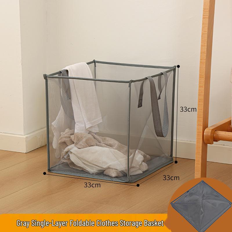 Large Foldable Square Mesh Laundry Basket with Handle - Portable and Ideal for Bathrooms