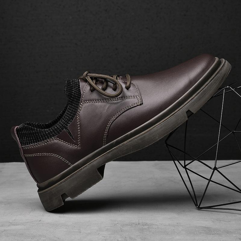 Trendy Men 'S Leather Shoes British Style Leather Casual Shoes New Autumn And Winter Laces Top Layer Cowhide Men 'S Shoes