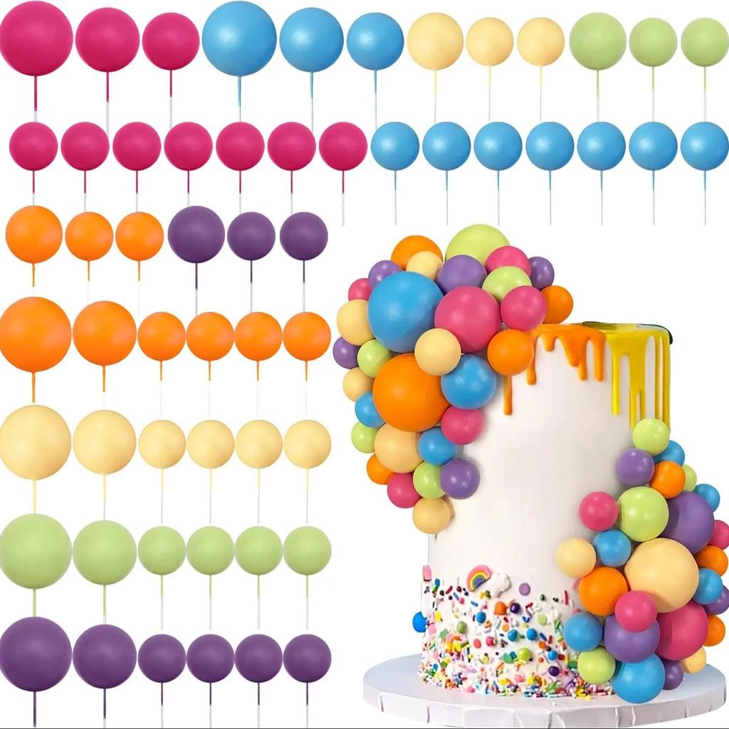 56 PCS Ball Cake Picks Colorful Ball Shaped Cake Topper Pearl Balls Cupcake Cake Insert Topper for Wedding Birthday Party